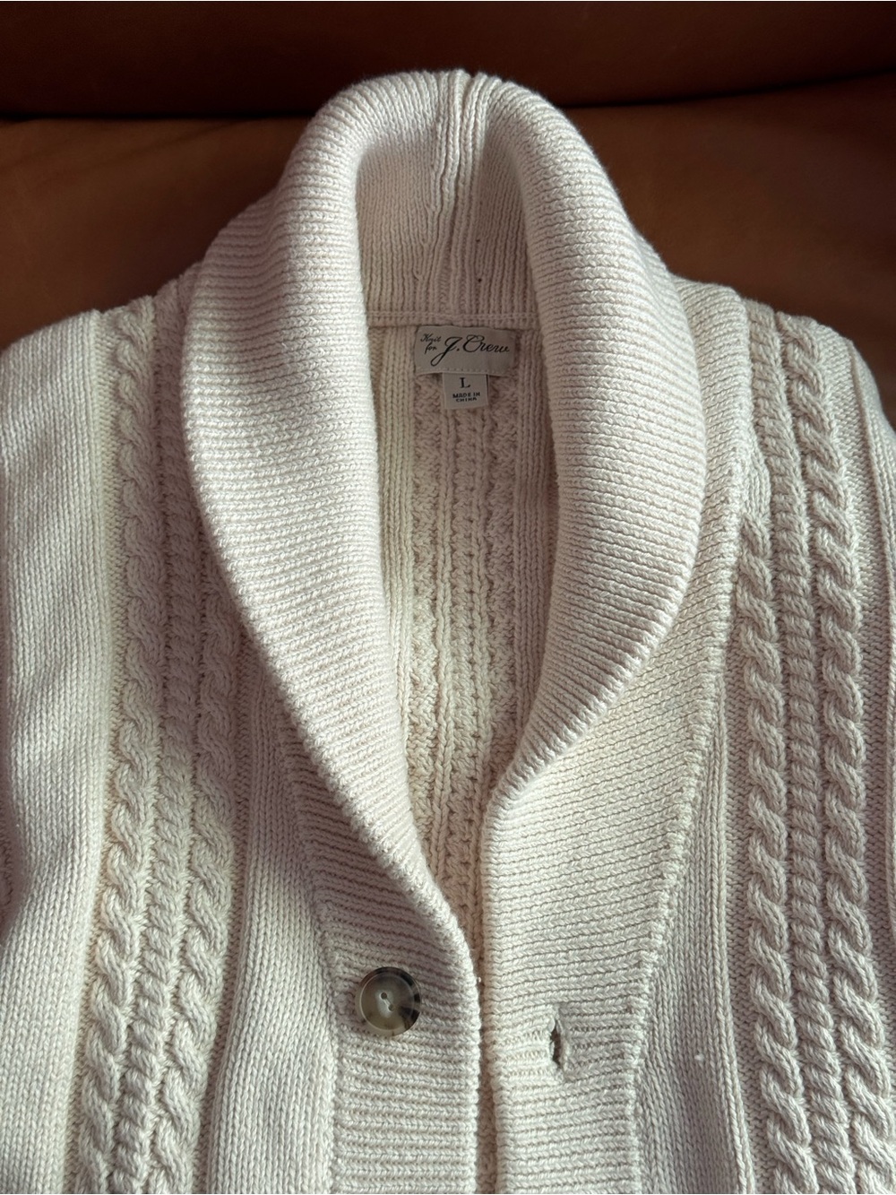 J. Crew Cream Cable-Knit Shawl Collar Cardigan - Picture 1 of 4